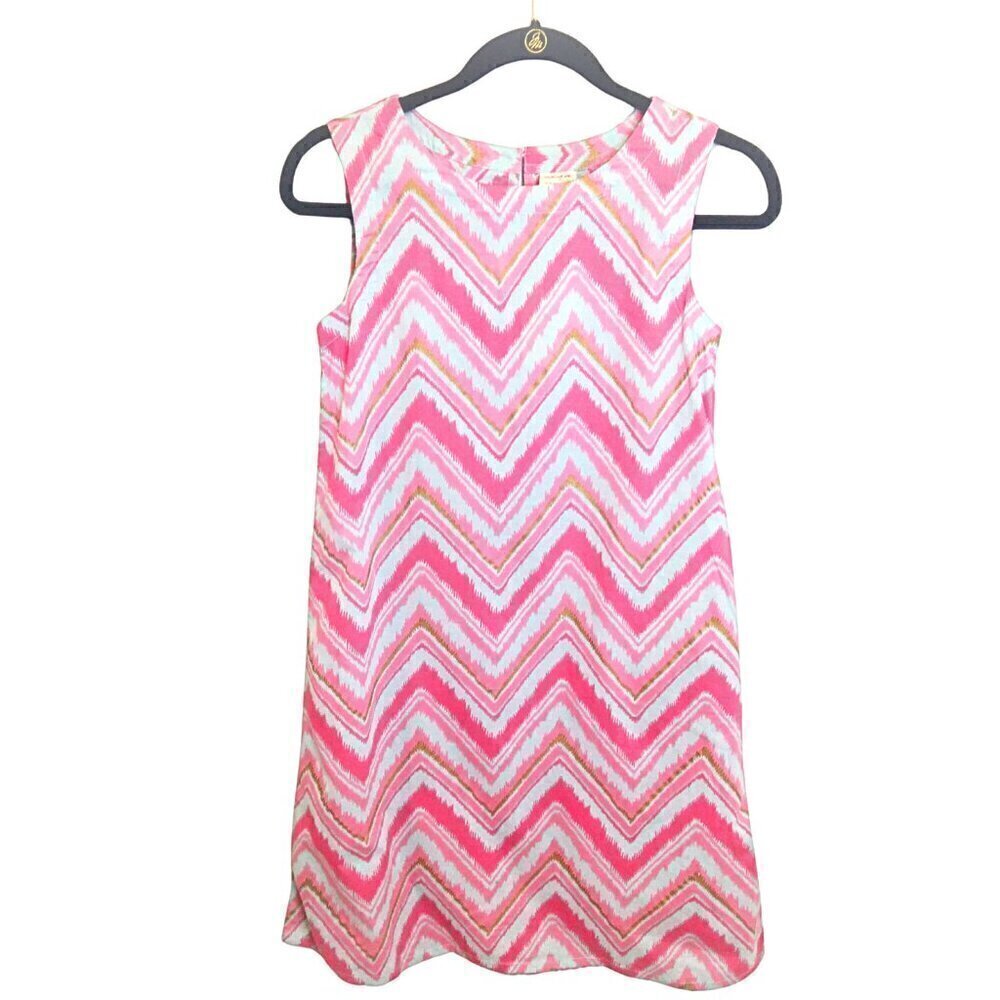 GIRL'S UTSA KIDS COLLECTION PINK, BLUE & GOLD GEO PATTERN DRESS - SIZE  13/14